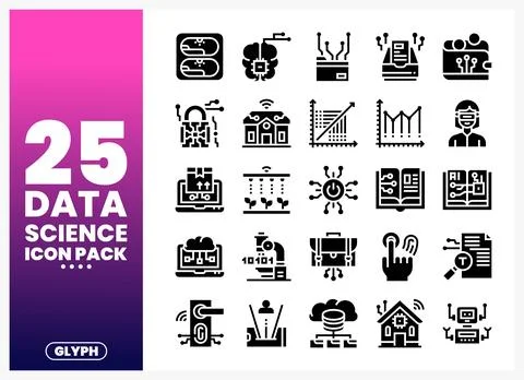 Data Science Icons Abstract Tech Elements and Network Concepts 库存插图