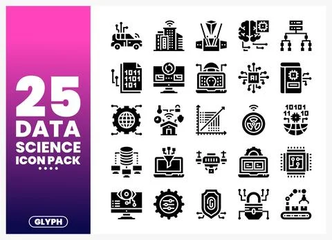 Data science icons and glyphs on a white background. representing technolog.. 스톡 일러스트