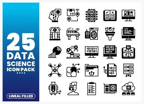Data science icons on a blue gradient background. showcasing technology and.. イラスト素材