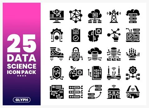 Data Science Icons Collection with AI and Technology Symbols Stock Illustration