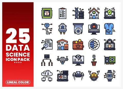 Data science icons collection featuring AI. cloud. and technology graphics .. イラスト素材