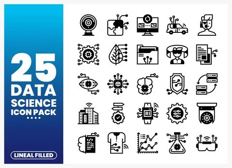 Data Science Icons Collection Lineal Filled Icons Illustrazione stock