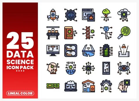 Data science icons display rocket. DNA. and cloud computing concepts on a w.. イラスト素材