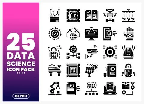 Data Science Icons in a Glyph Pack Stock Illustration