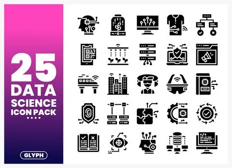 Data Science Icons Pack with Abstract Background Stock Illustration