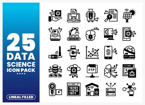 Data science icons pack abstract elements for tech design 스톡 일러스트