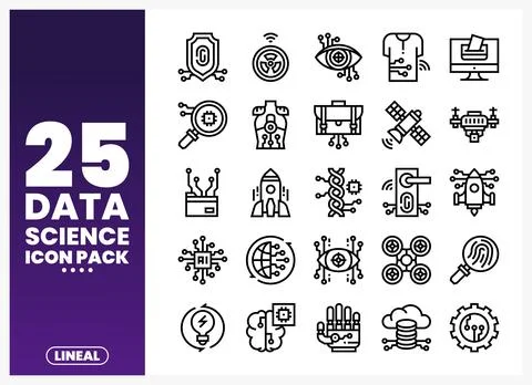 Data Science Icons Pack with AI. Technology. and Analytics Symbols Stock Illustration