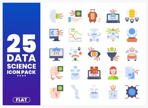 Data Science Icons Pack. Digital Technology and AI Symbols Stock Illustration
