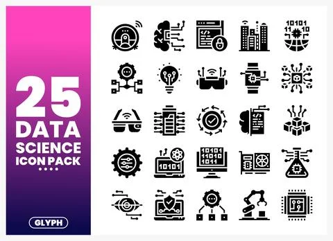 Data Science Icons Pack featuring technology and computer concepts. Stockillustratie