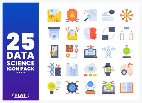 Data science icons pack featuring AI. blockchain. and computing symbols on .. Stock Illustration