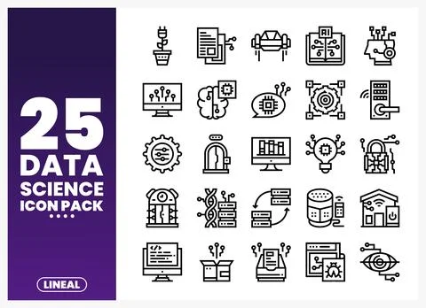 Data Science Icons Pack in Lineal Style Stock Illustration