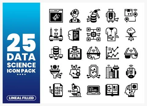 Data Science icons pack with lineal filled design. modern abstract vector i.. 스톡 일러스트