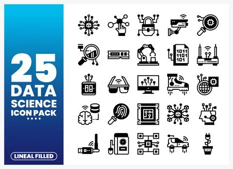 Data Science Icons Pack with Machine Learning and AI Symbols 스톡 일러스트