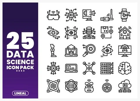 Data Science Icons Pack for Tech and Innovation Stock Illustration