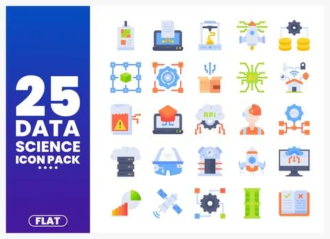 Data science icons pack with technology and abstract elements Stock Illustration