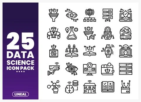 Data science icons pack with technology and analysis symbols イラスト素材