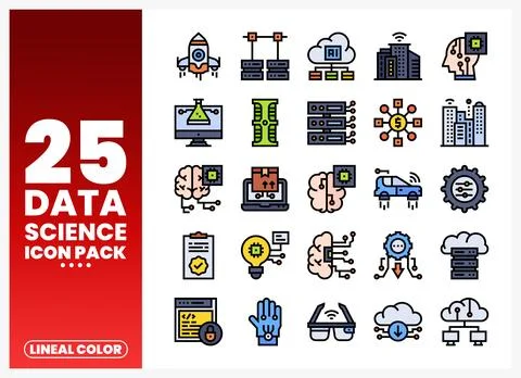 Data Science Icons representing technology. AI. and data analysis Stock Illustration
