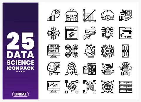 Data science icons set in clean outline style on white background. イラスト素材