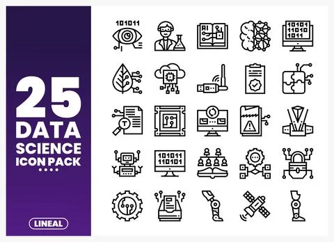Data science icons set. including AI. cloud. robotics. and analytics symbol.. Stock Illustration
