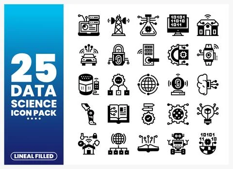 Data Science Icons Set in Lineal Filled Style Stock Illustration
