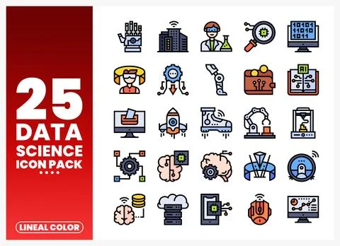 Data science icons set. symbolizing technology and artificial intelligence Stock Illustration