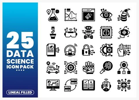 Data science icons set for technology and research. isolated on white backg.. Stock-Illustration