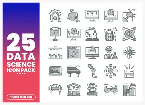 Data science icons set on white background 스톡 일러스트