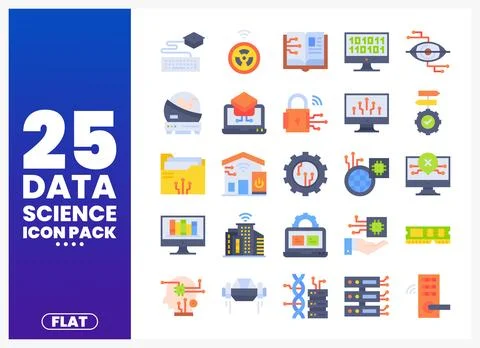 Data science icons set on a white background with a blue gradient overlay s.. 스톡 일러스트