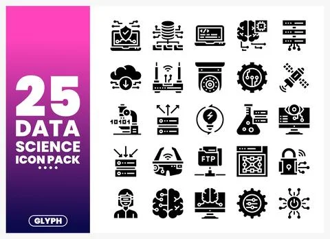 Data science icons showing technology concepts in a grid layout on a white .. イラスト素材