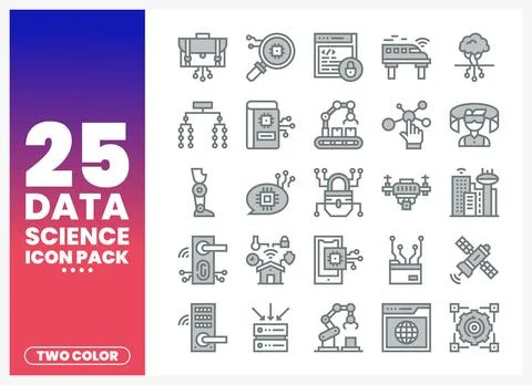 Data science icons for technology and innovation on a gradient background 스톡 일러스트