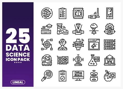 Data science icons with technology and analysis elements on a white backgroun Stock Illustration
