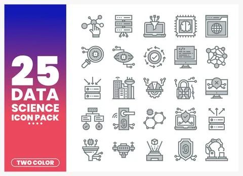 Data science icons on a white background 库存插图