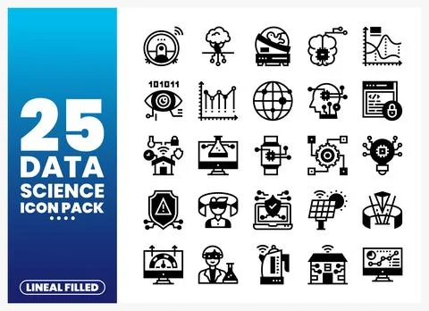 Data science icons on a white background with blue gradient. Stock Illustration