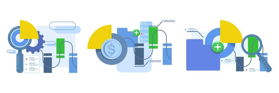 Data science illustration set with big data analysis concept 스톡 일러스트