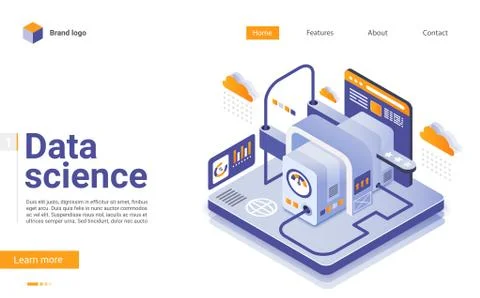 Data science isometric landing page vector template イラスト素材