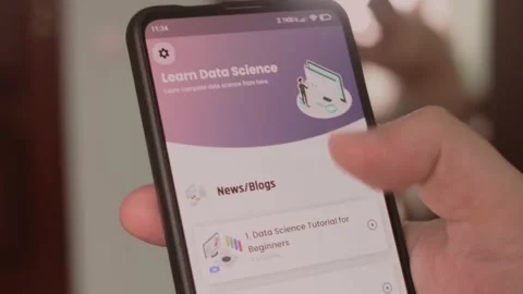 Data science. Learning information about data science for beginners on mobile Stock Footage 249806445