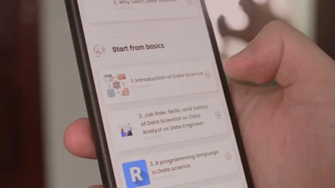 Data science. Learning information about data science for beginners on mobile Stock Footage 249806637