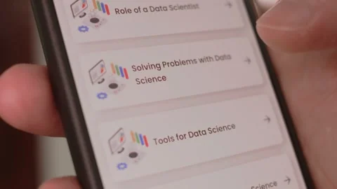 Data science. Learning information about data science for beginners on mobile Stock Footage 249806860