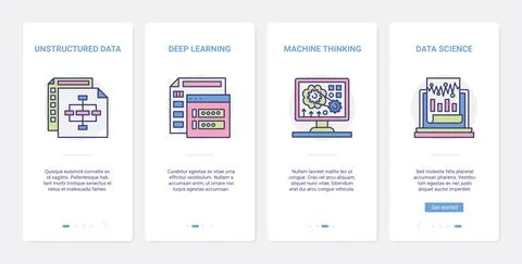 Data science learning, machine thinking technology UX, UI mobile app page screen Stock Illustration