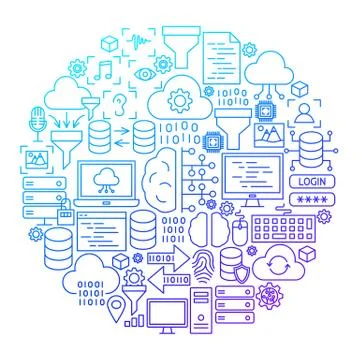 Data Science Line Icon Circle Design 스톡 일러스트