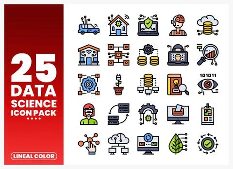 Data Science Lineal Color Icons for Technology and Innovation Ilustración de archivo