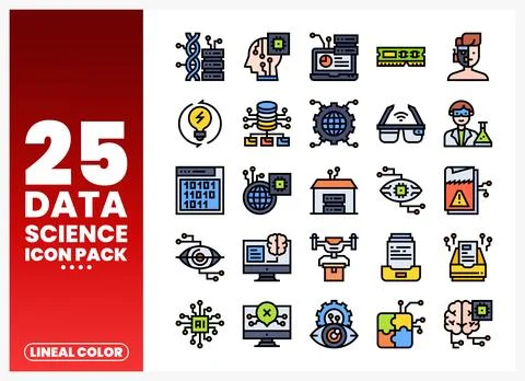 Data Science Lineal Color Icons Illustrazione stock