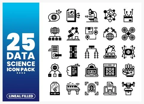 Data Science Lineal Filled Icons for Technology and Innovation Stock Illustration