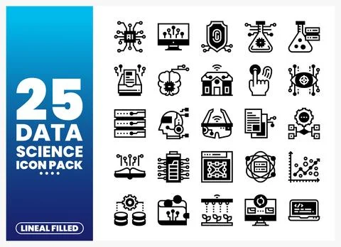 Data Science Lineal Filled Icons Pack Stock Illustration