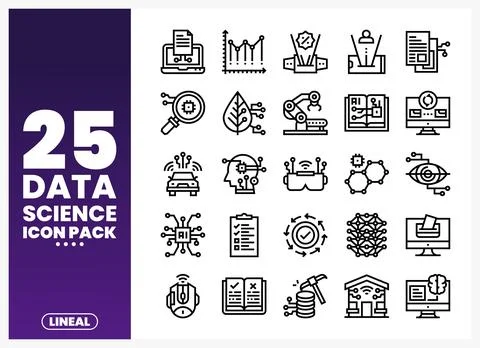 Data Science Lineal Icons Pack Stock Illustration