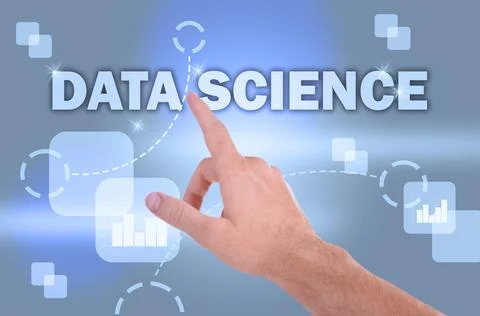Data science. Man touching digital screen, closeup Stock Photos