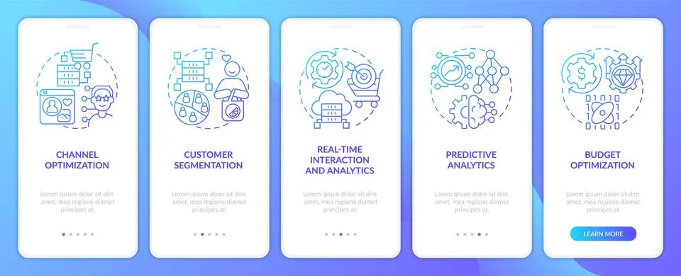 Data science in marketing blue gradient onboarding mobile app screen 스톡 일러스트
