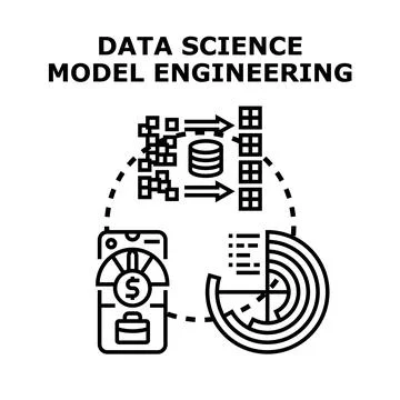 Data science model engineering concept working process 库存插图