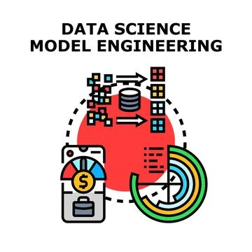 Data science model engineering concept working process Stock Illustration