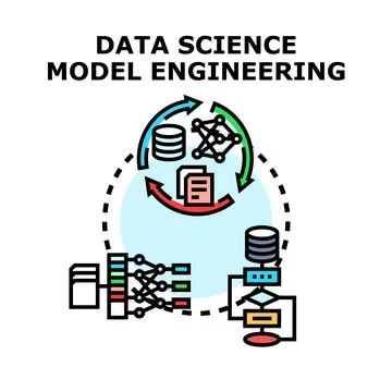 Data science model engineering workflow concept Stock Illustration